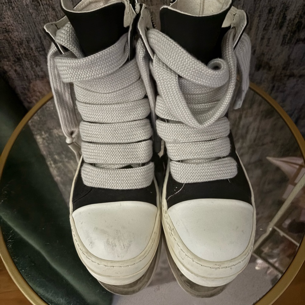Rick Owens Black and White High-Top Sneakers